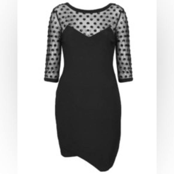 Topshop Black Mesh Sequin Polka Dot Bodycon Dress - Picture 1 of 14